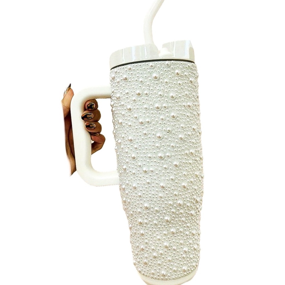 NWT! Simply Southern Pearl-Studded White Tumbler with Straw 40oz